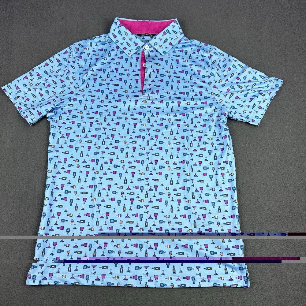 COOBIGDOG Men's Golf Polo Shirt Medium Blue Cocktail Drink Print NWT Stretch
